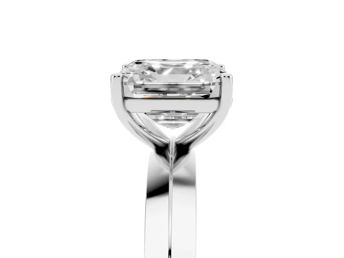 Asscher Cut Cut Solitaire Engagement Ring with Flat Band and Four-Prong Setting Silver