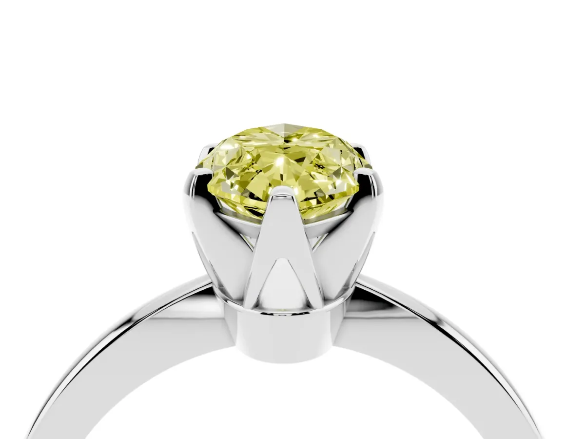 Fancy Yellow Marquise Cut Solitaire Engagement Ring with Six-Prong Setting and Tapered Band Silver