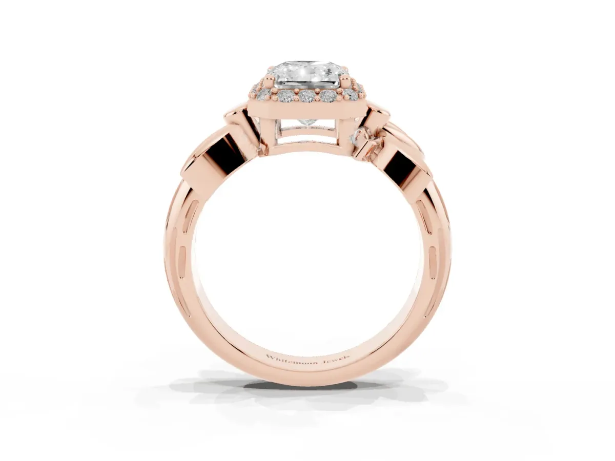 Radiant Cut Halo Diamond Floral Band with Four-Prong Setting Rose gold