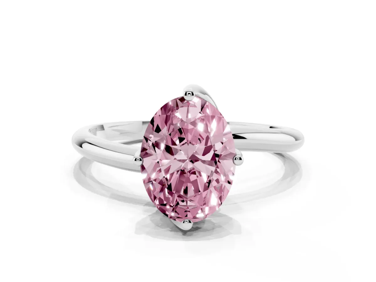 Fancy Pink Oval Cut Diamond Solitaire Engagement Ring with Four-Prong Setting and Classic Band White gold