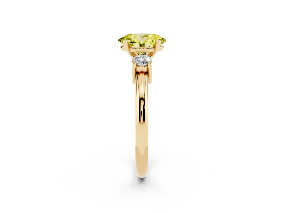 Fancy Yellow Three-Stone Oval Cut Cut Diamond Solitaire with Prong Setting and Classic Band Yellow gold