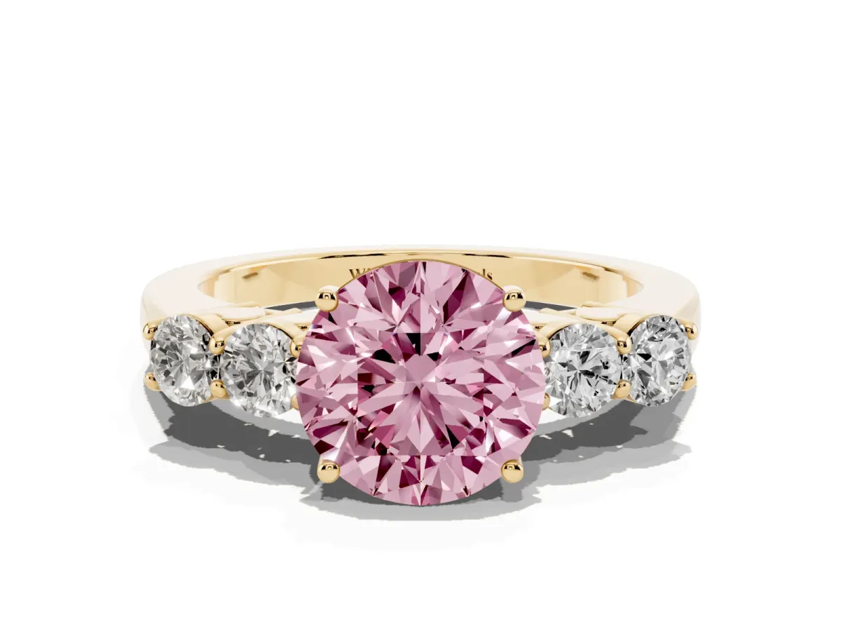 Fancy Pink Round Cut Cut Diamond Five-Stone Prong Set White Gold Ring Yellow gold
