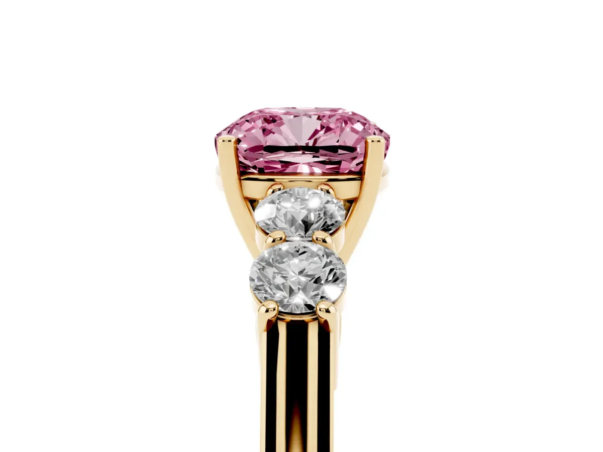 Fancy Pink Cushion Cut Cut Diamond Five-Stone Prong Set White Gold Ring Yellow gold
