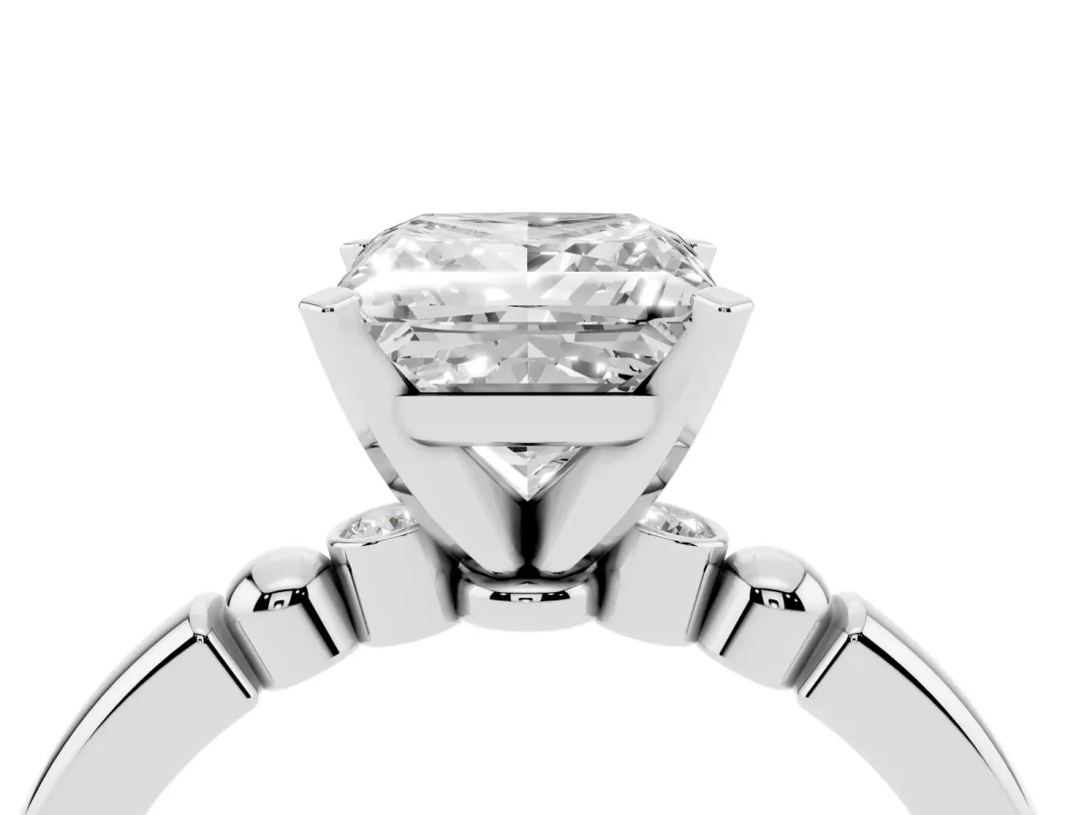 Princess Cut Solitaire Beaded Band with Four-Prong Setting Silver