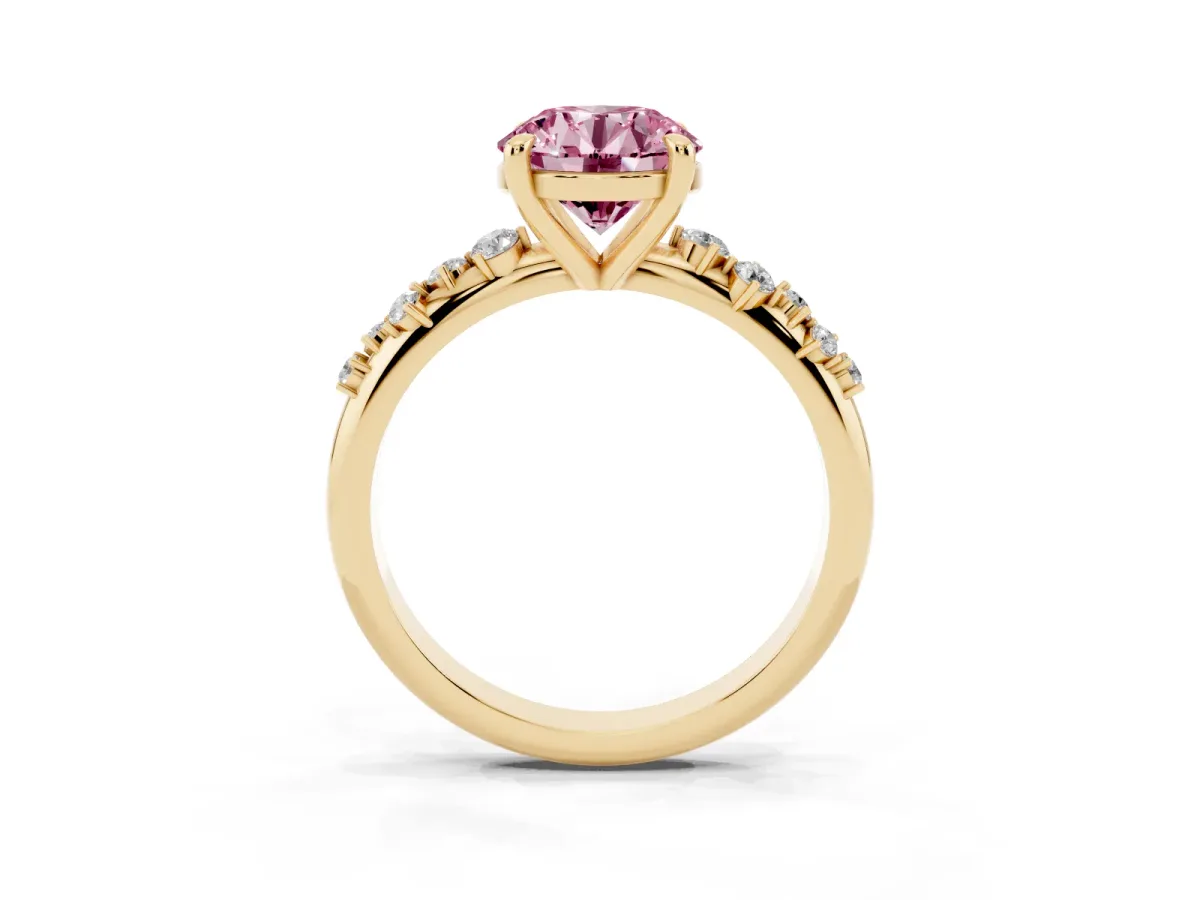 Fancy Pink Round Cut Cut Diamond Vine Band with Four-Prong Setting Yellow gold