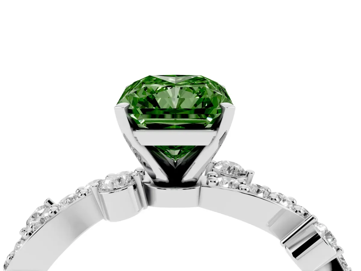 Fancy Green Radiant Cut Cut Solitaire Diamond Twisted Band with Pave Setting Platinum
