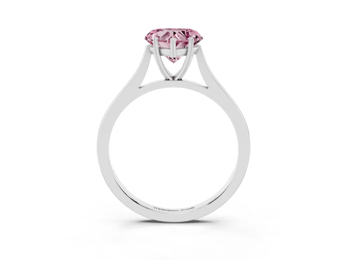 Fancy Pink Heart Cut Solitaire Heart Prong Engagement Ring with Tapered Band White gold