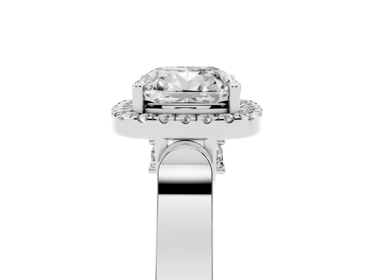 Cushion Cut Halo Pave Split Shank Prong Setting Ring Silver