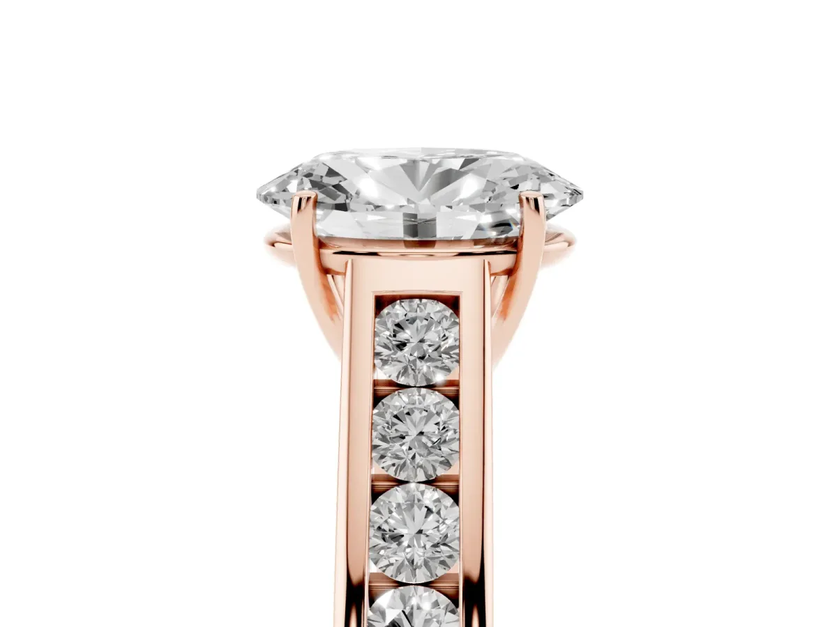 Oval Cut Brilliant Channel-Set Solitaire Ring with Four-Prong Setting Rose gold