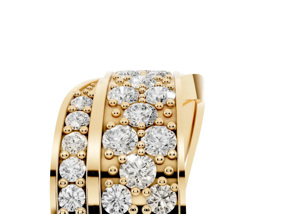 Pavé Round Diamond Crossover Band with Bead Prong Setting Yellow gold