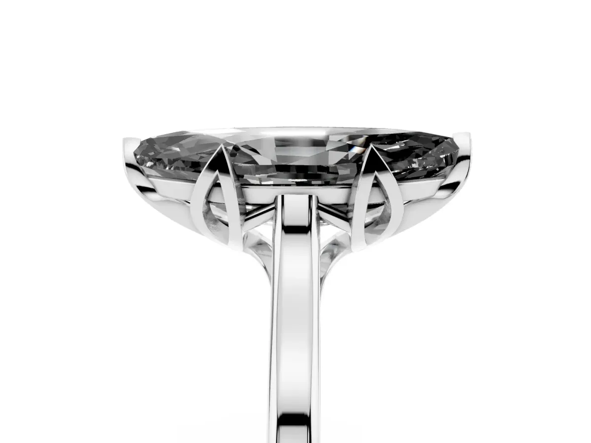 Fancy Black Marquise Cut Diamond Solitaire Ring with Flower Prong Setting and Classic Band Silver