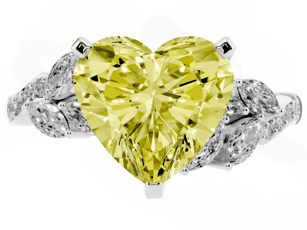 Fancy Yellow Heart Cut Solitaire Marquise Twist Band with Six-Prong Setting Silver