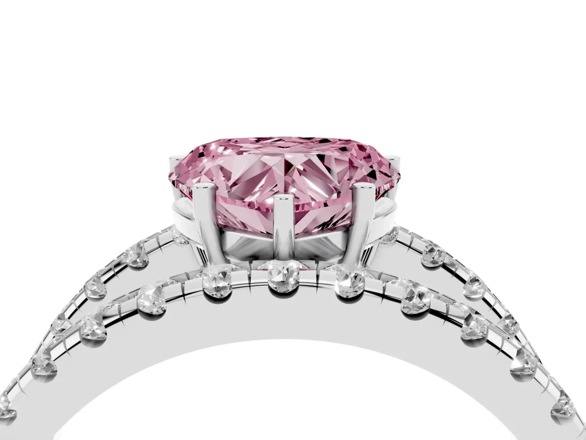 Fancy Pink Heart Cut Solitaire Split Shank Pave Diamond Ring White gold