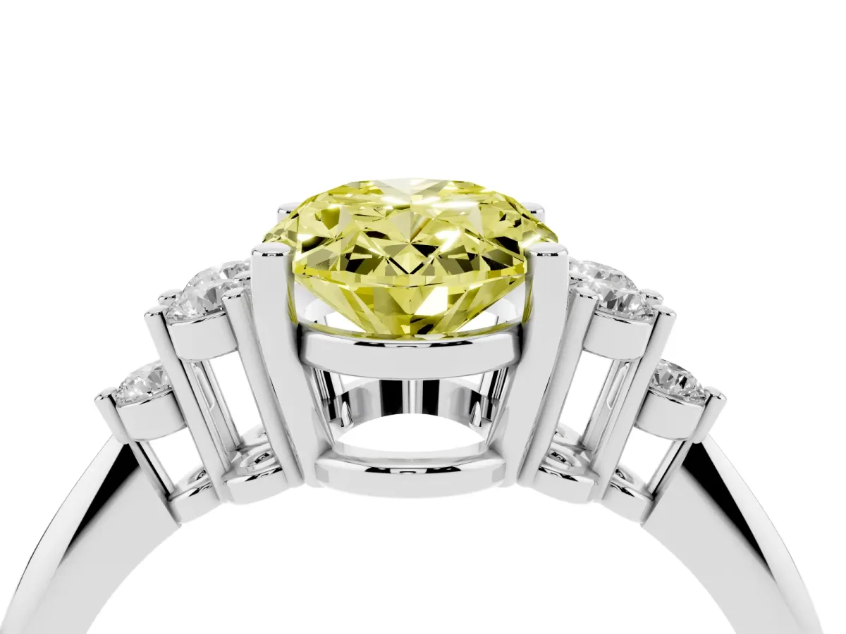 Fancy Yellow Oval Cut Cut Diamond Cluster Ring with Solitaire Band and Four-Prong Setting Silver