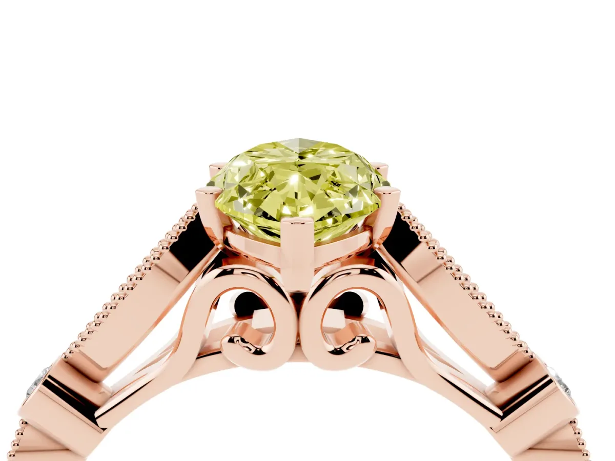 Fancy Yellow Marquise Cut Cut Diamond with Milgrain Marquise and Bezel Accents on a Solitaire Band with Prong Setting Rose gold