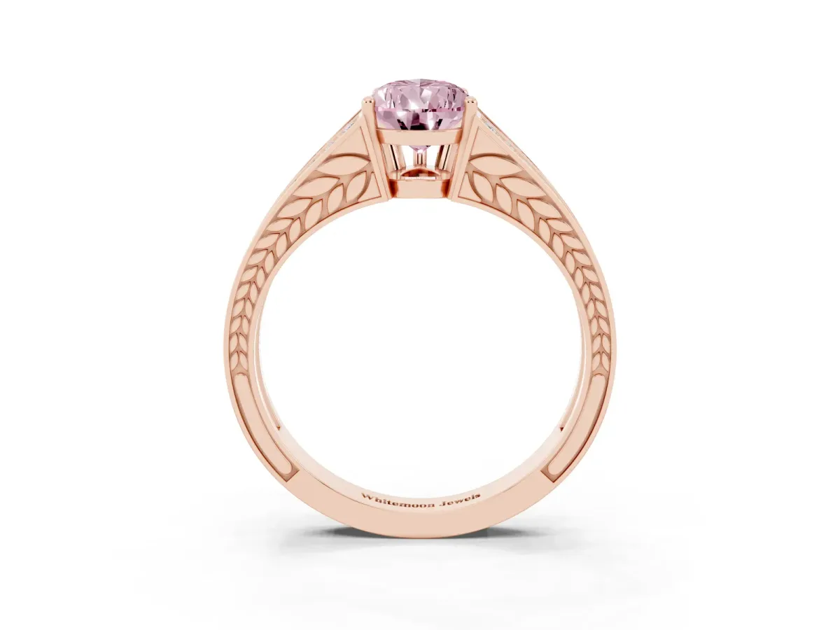 Fancy Pink Pear Cut Diamond Split Shank Ring with Pavé Band and Four-Prong Setting Rose gold