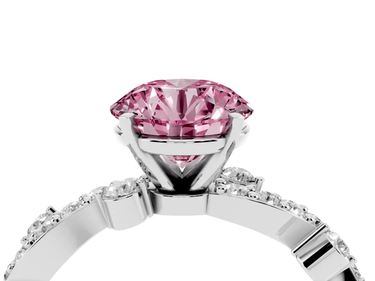 Fancy Pink Round Cut Cut Solitaire Diamond Twisted Band with Pave Setting Silver