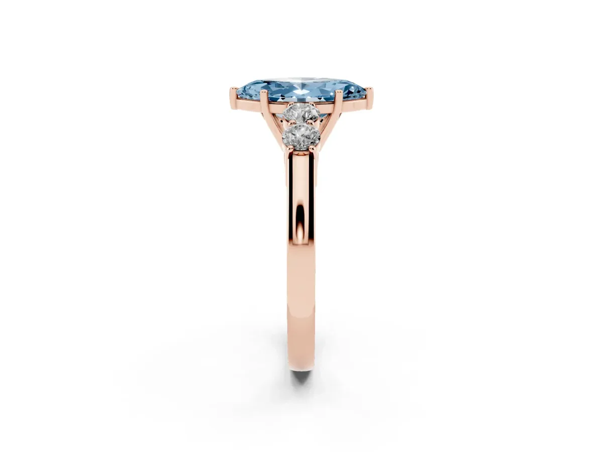 Fancy Blue Marquise Cut Cut Diamond Five-Stone Prong Set White Gold Ring Rose gold
