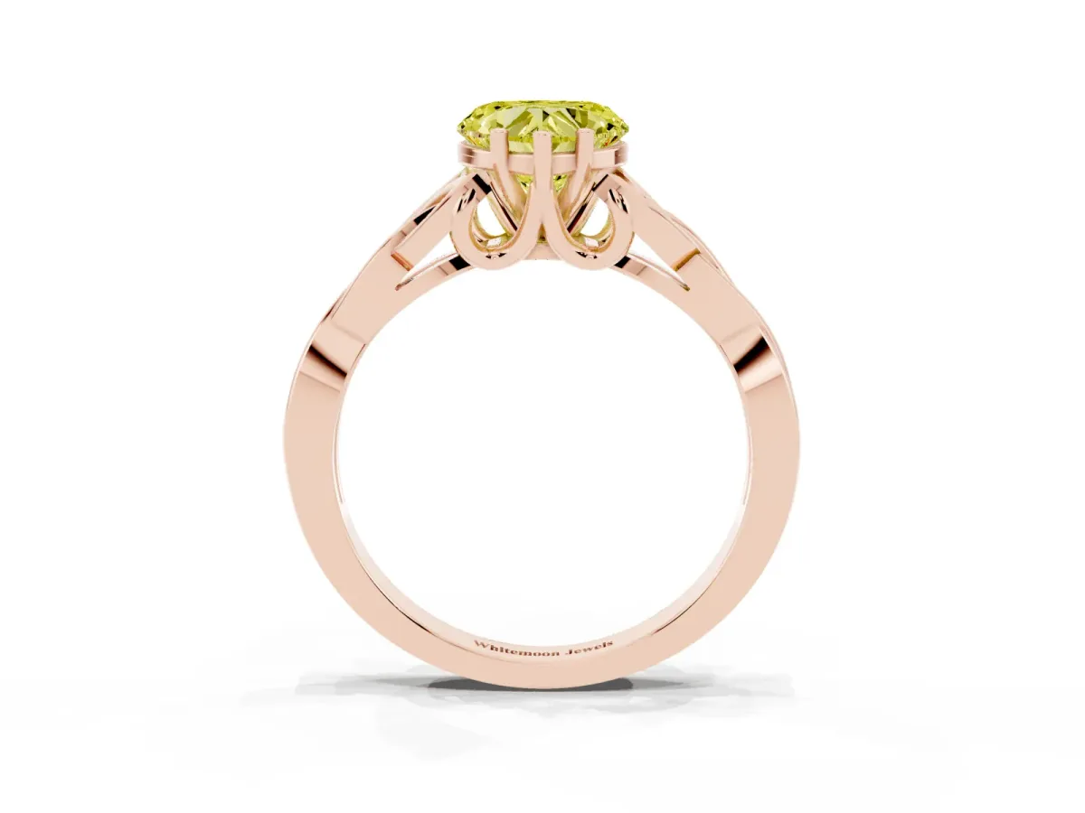 Fancy Yellow Heart Cut Diamond Solitaire Engagement Ring with Celtic Knot Band and Four-Prong Setting Rose gold