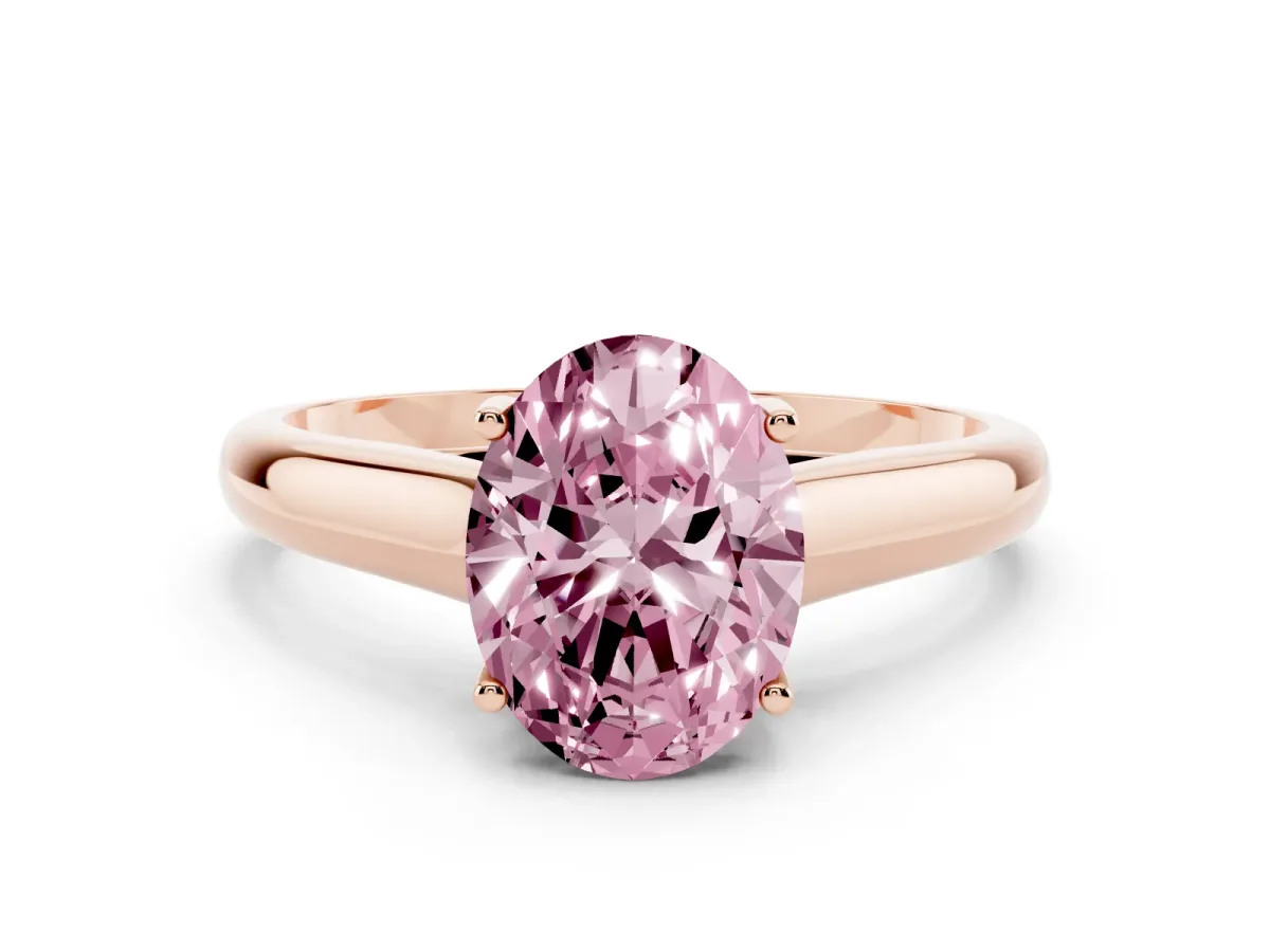 Fancy Pink Oval Cut Solitaire Engagement Ring with Tapered Band and Four-Prong Setting Rose gold