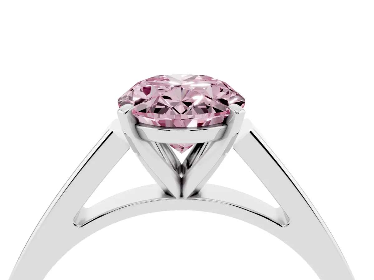 Fancy Pink Oval Cut Solitaire Engagement Ring with Four-Prong Setting and Tapered Band Platinum