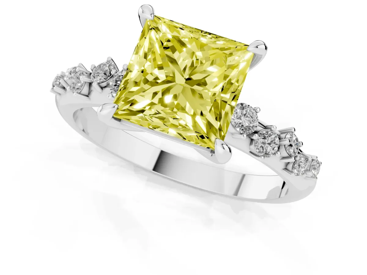 Fancy Yellow Princess Cut Cut Diamond Vine Band with Four-Prong Setting Silver