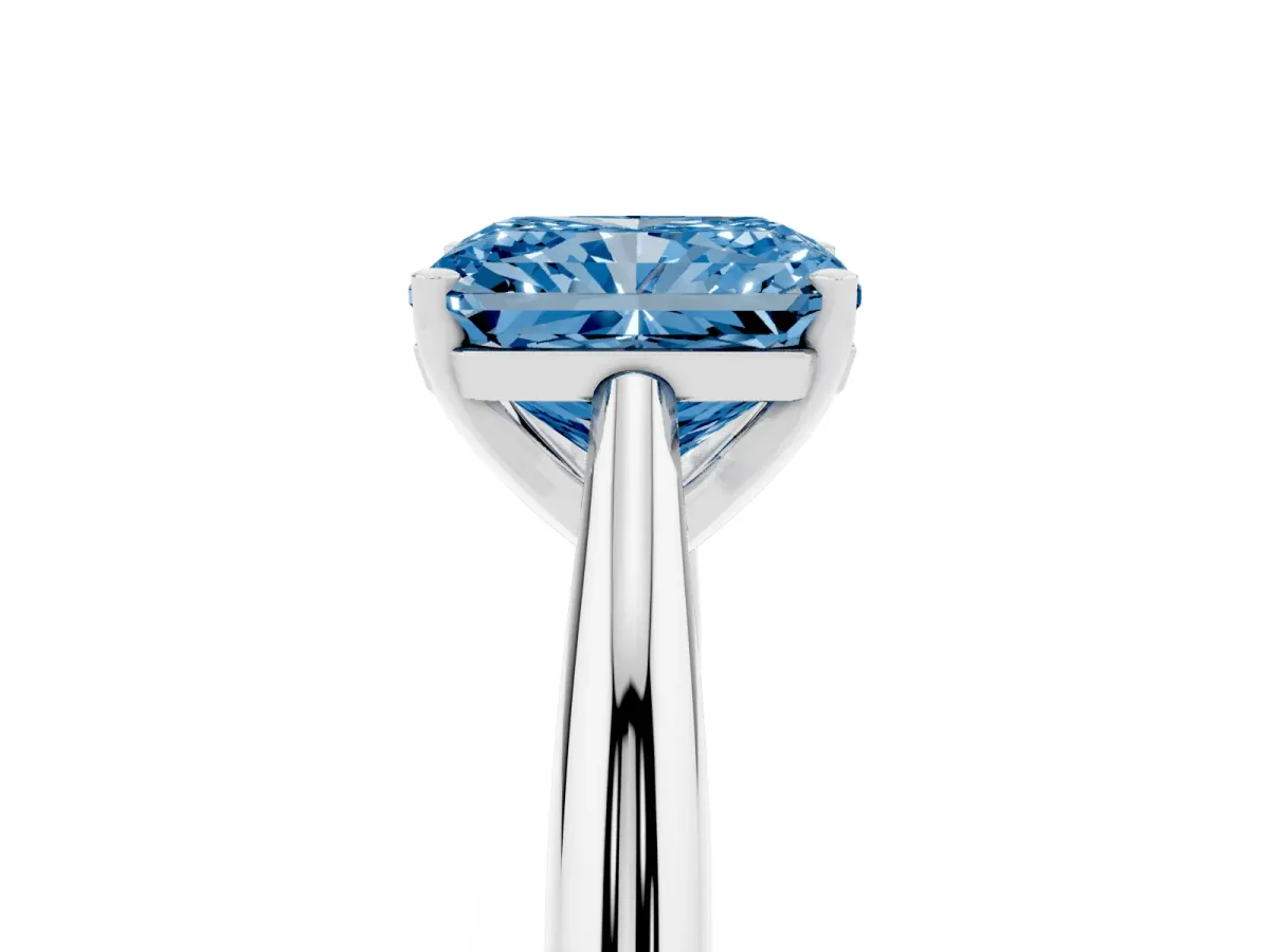 Fancy Blue Radiant Cut Diamond Solitaire Engagement Ring with Cathedral Setting and Four-Prong Mount Silver