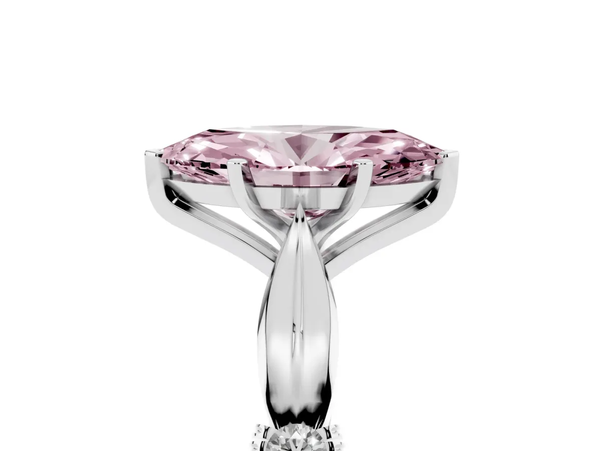 Fancy Pink Marquise Cut Solitaire Diamond Twisted Band with Four-Prong Setting Silver