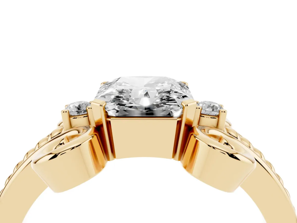 Radiant Cut Solitaire Twisted Band Scroll Prong Ring Yellow gold