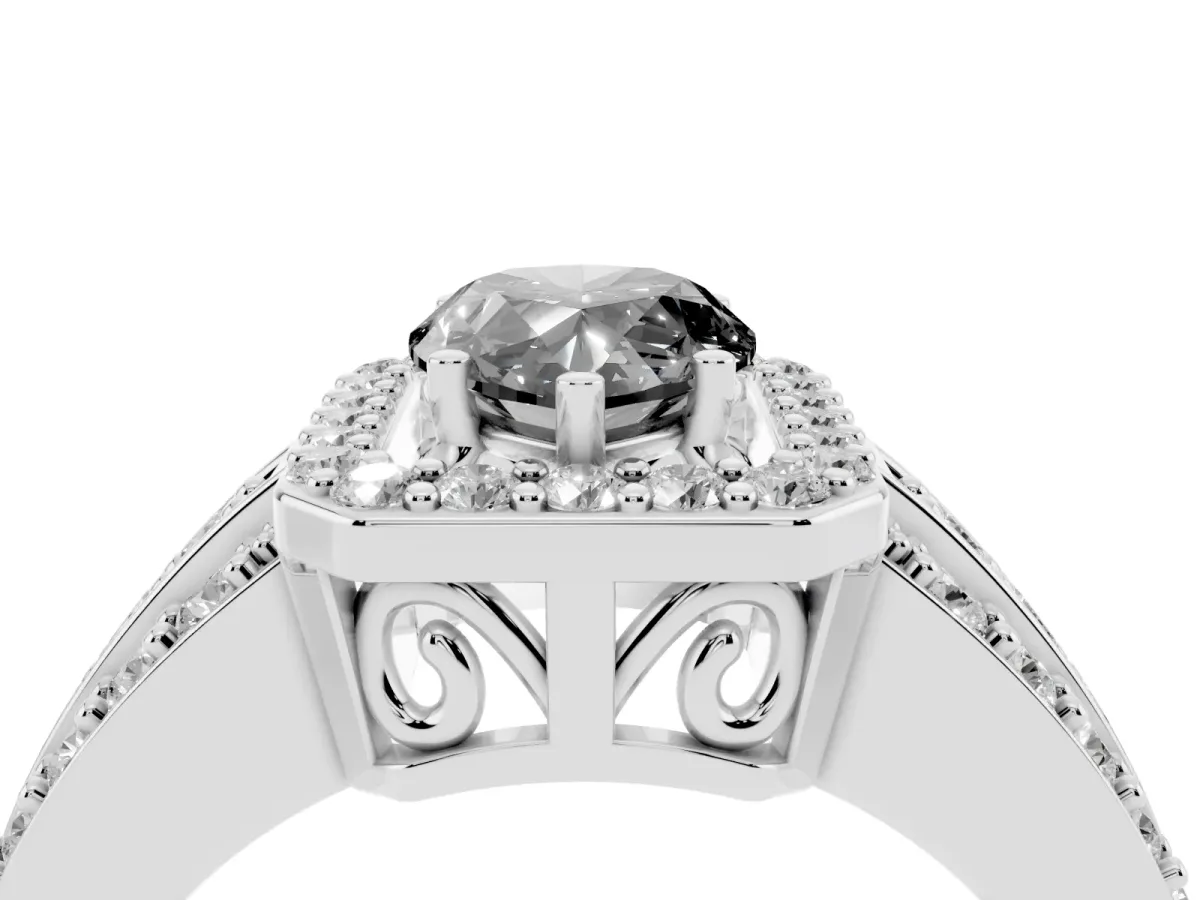 Fancy Black Pear Cut Halo Diamond Ring with Round Split Shank and Prong Setting Platinum