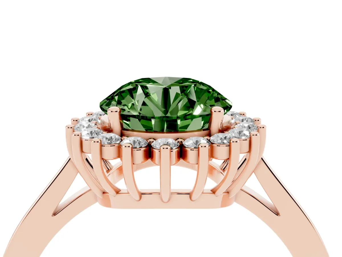 Fancy Green Round Cut Cut Diamond Halo Ring with Round Brilliant Halo and Solitaire Band Rose gold