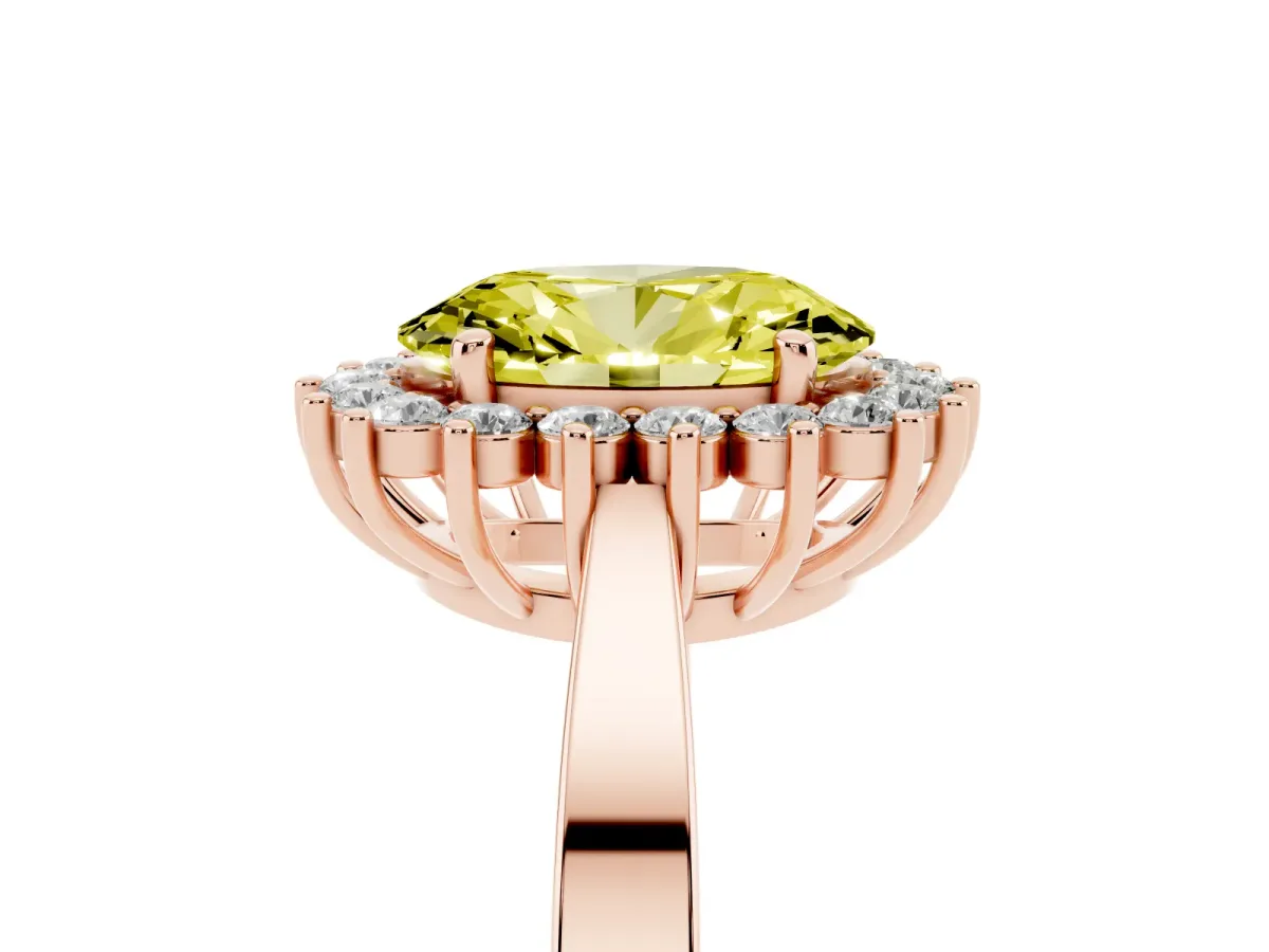 Fancy Yellow Oval Cut Cut Diamond Halo Ring with Round Brilliant Halo and Solitaire Band Rose gold