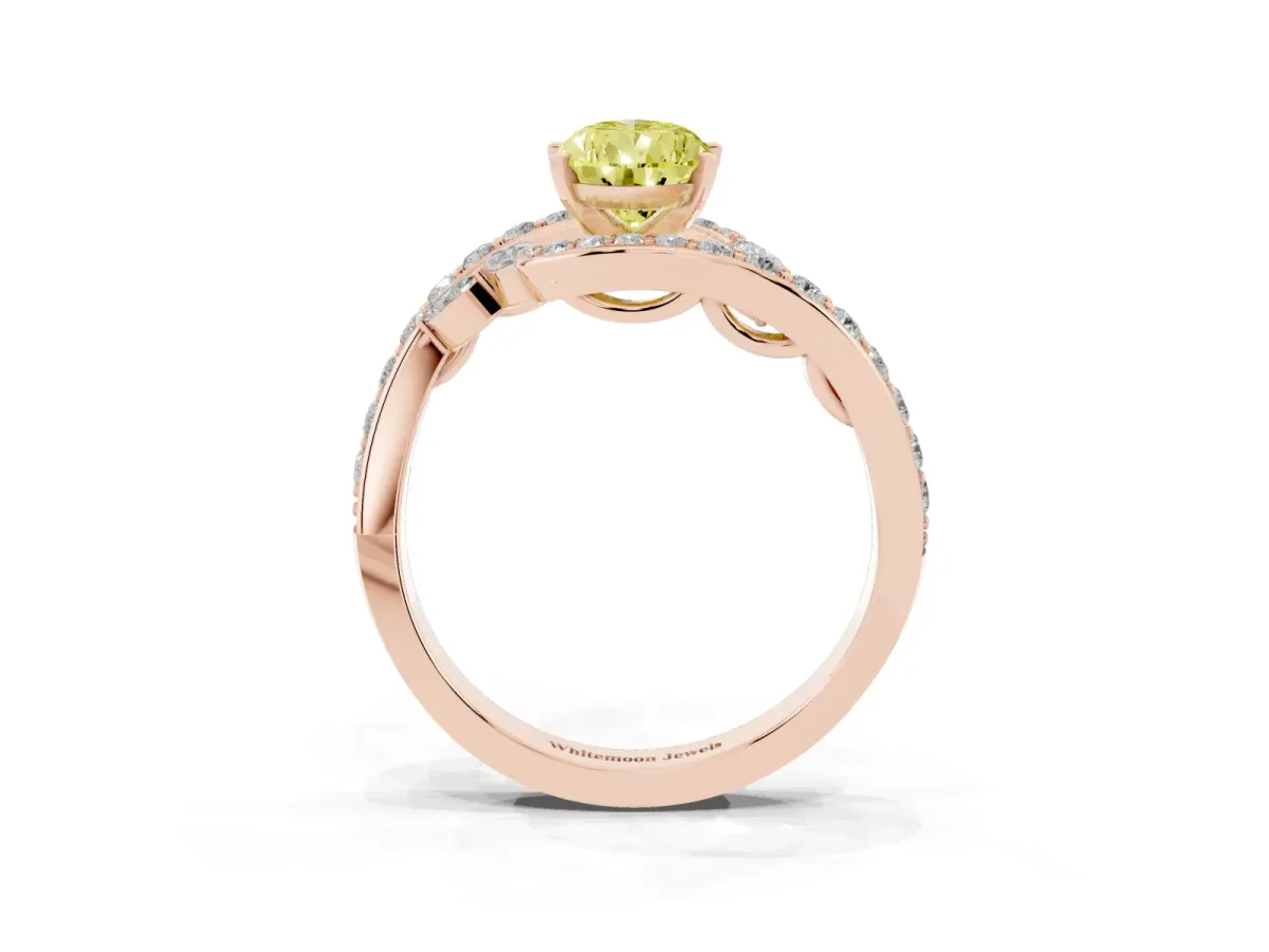 Fancy Yellow Pear Cut Solitaire with Pavé Twist Band and Four-Prong Setting Rose gold