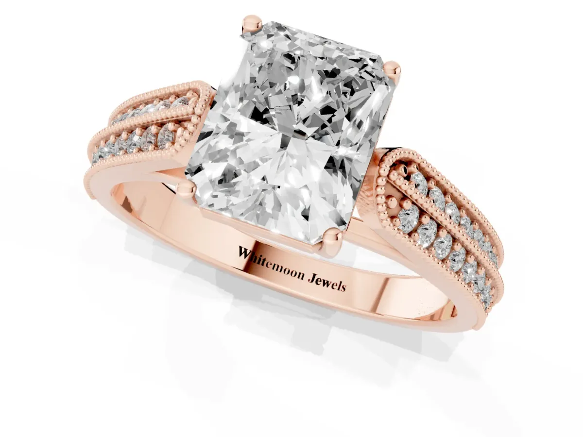 Radiant Cut Cut Pave Split Shank Engagement Ring with Four-Prong Setting Rose gold