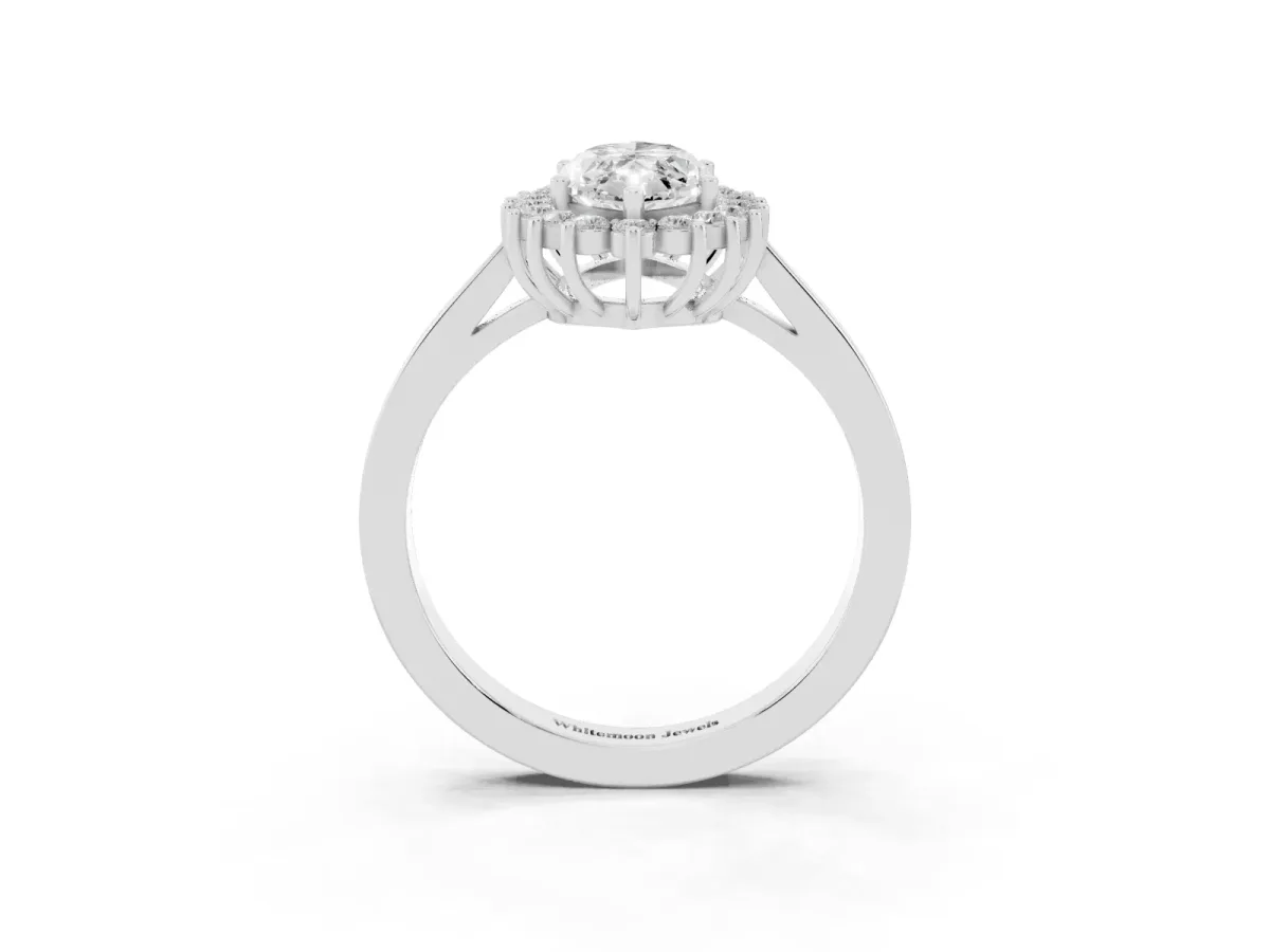 Marquise Cut Cut Diamond Halo Ring with Round Brilliant Halo and Solitaire Band White gold
