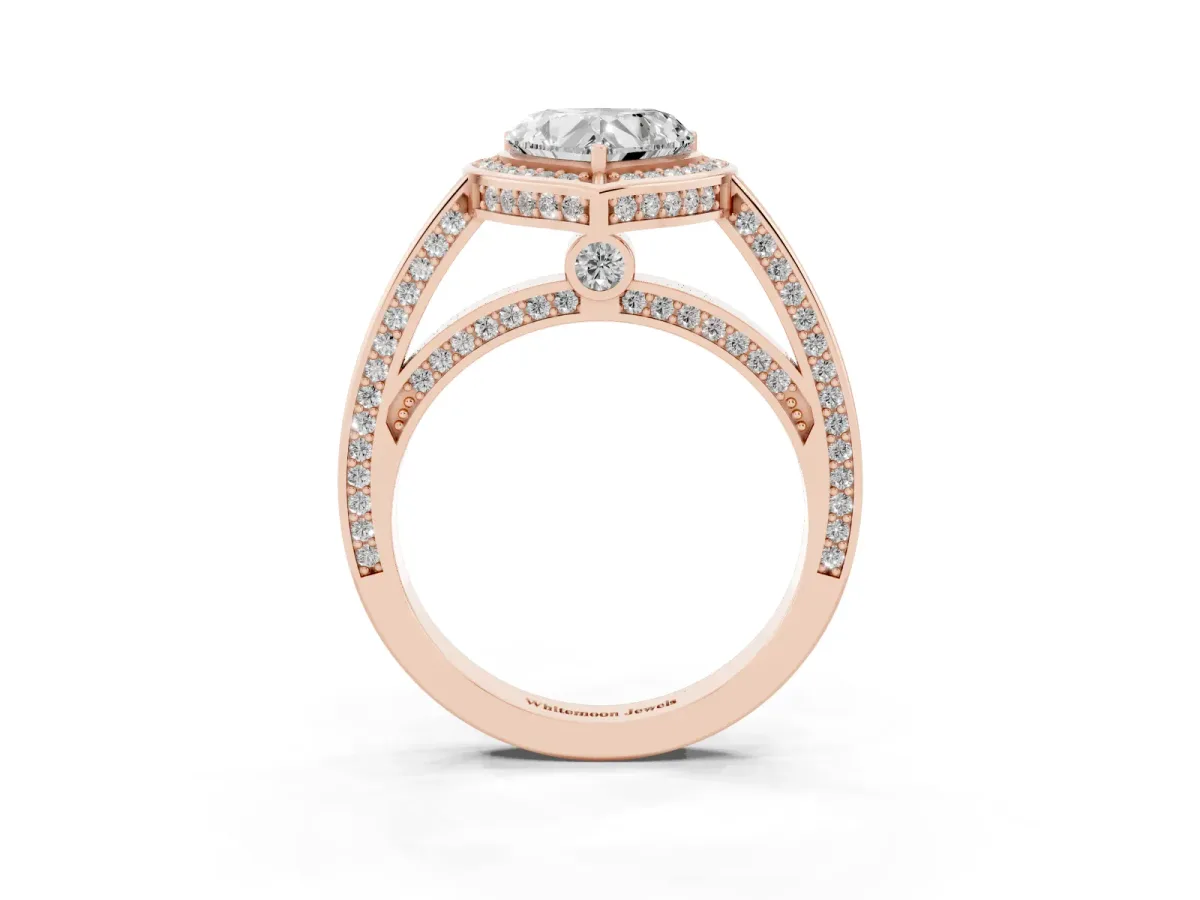 Heart Cut Cut Halo Pave Split Shank Prong Setting Ring Rose gold