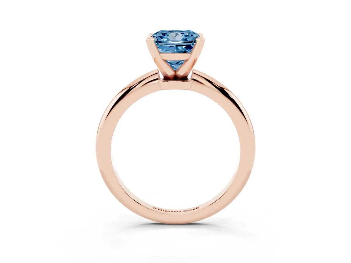 Fancy Blue Princess Cut Diamond Solitaire Ring with Prong Setting and Classic Band Rose gold