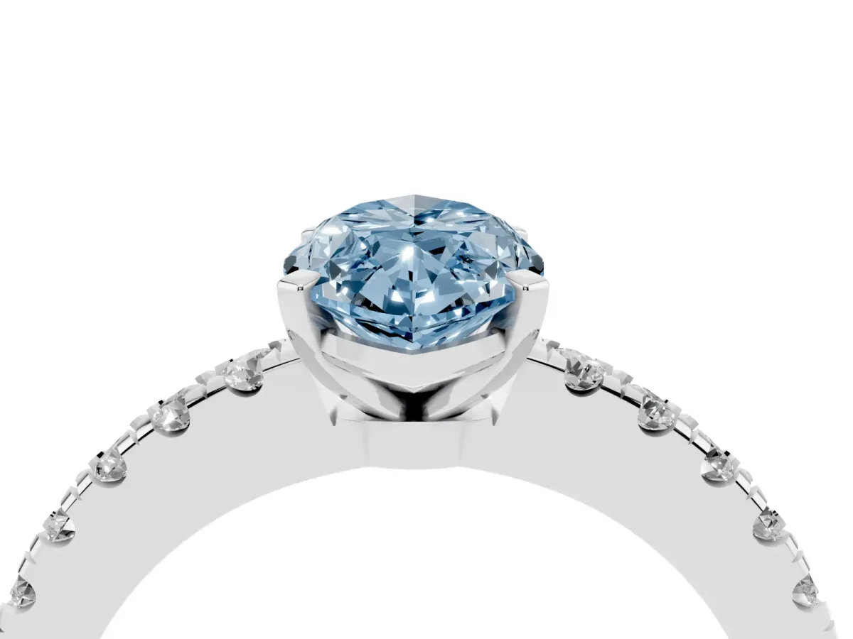 Fancy Blue Marquise Cut Solitaire Diamond with Pavé Band and Four-Prong Setting Platinum