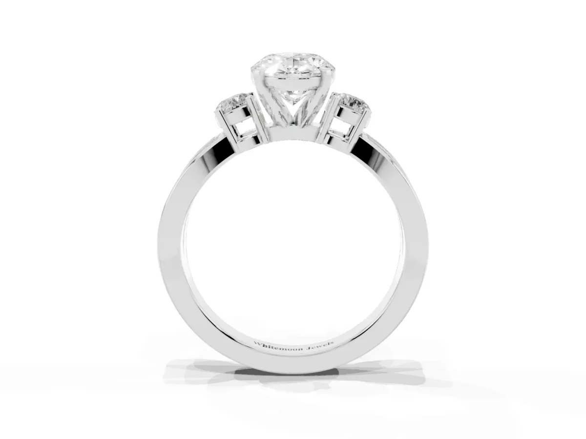 Three-Stone Oval Cut Cut Diamond Twist Band with Prong Setting Silver