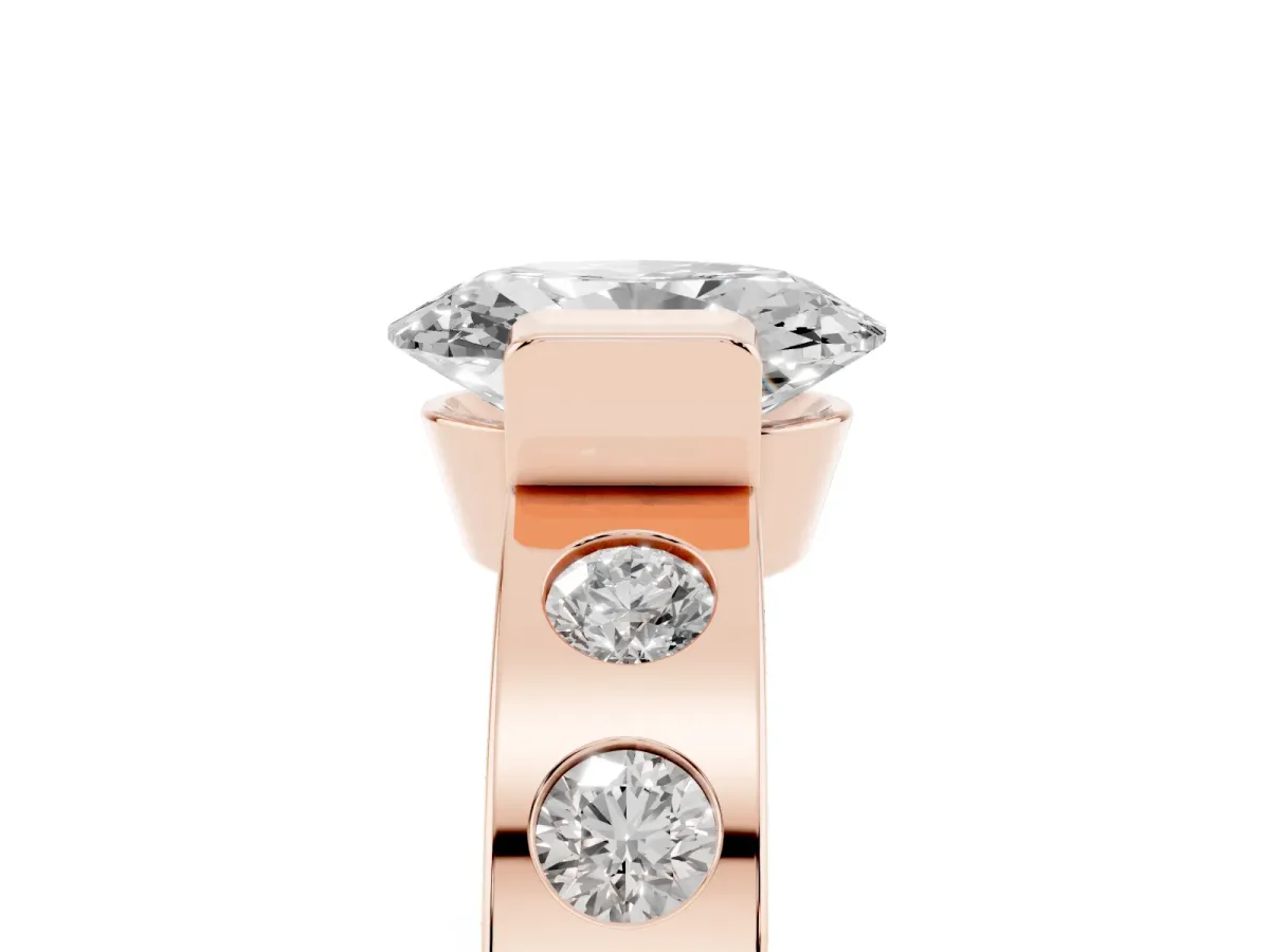 Oval Cut Brilliant Channel-Set Diamond Ring with Bezel Prong Setting Rose gold