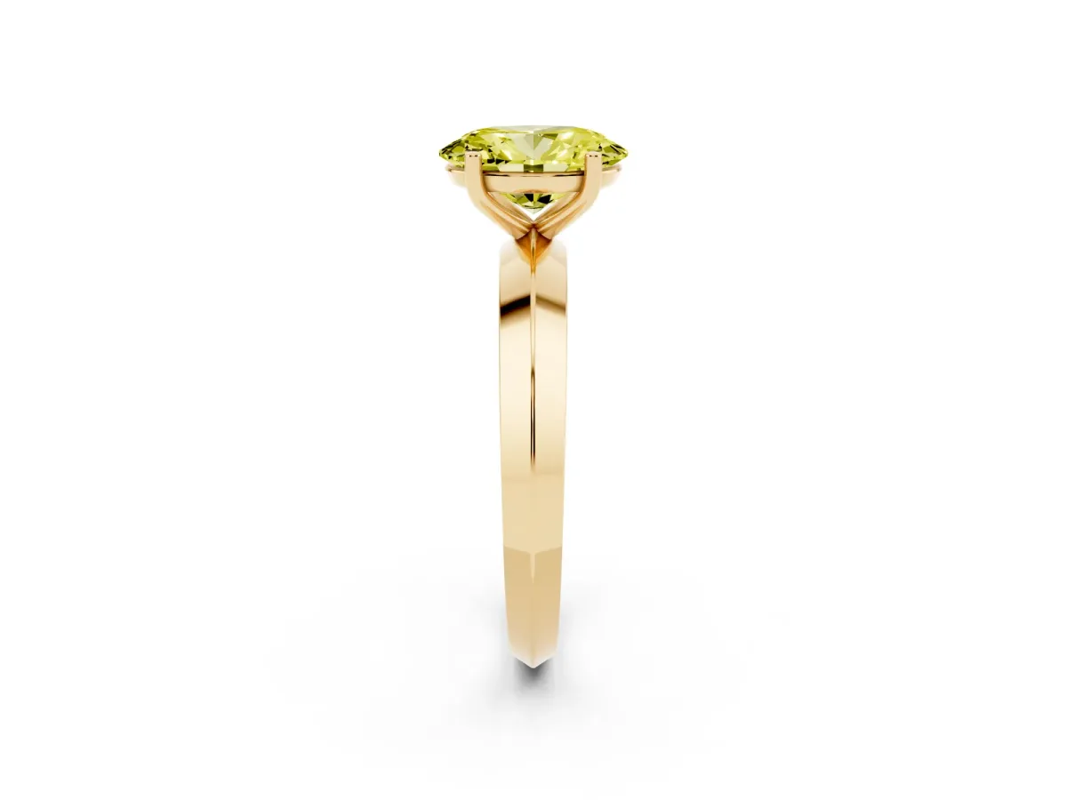 Fancy Yellow Oval Cut Cut Solitaire Engagement Ring with Flat Band and Four-Prong Setting Yellow gold