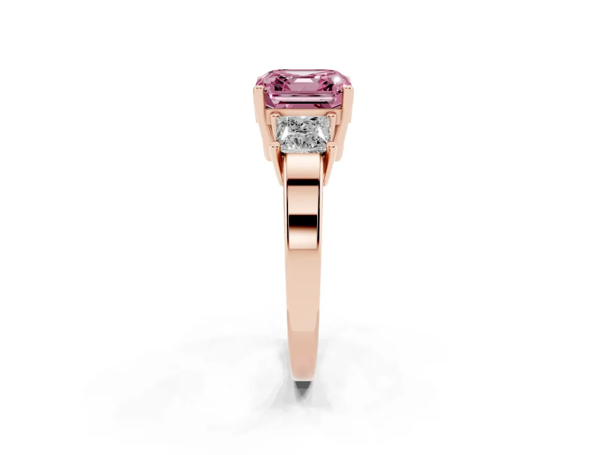 Fancy Pink Three-Stone Asscher Cut Cut Solitaire Ring with Prong Setting Rose gold