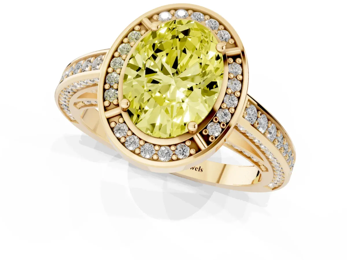 Fancy Yellow Oval Cut Cut Halo Pave Split Shank Prong Setting Ring Yellow gold