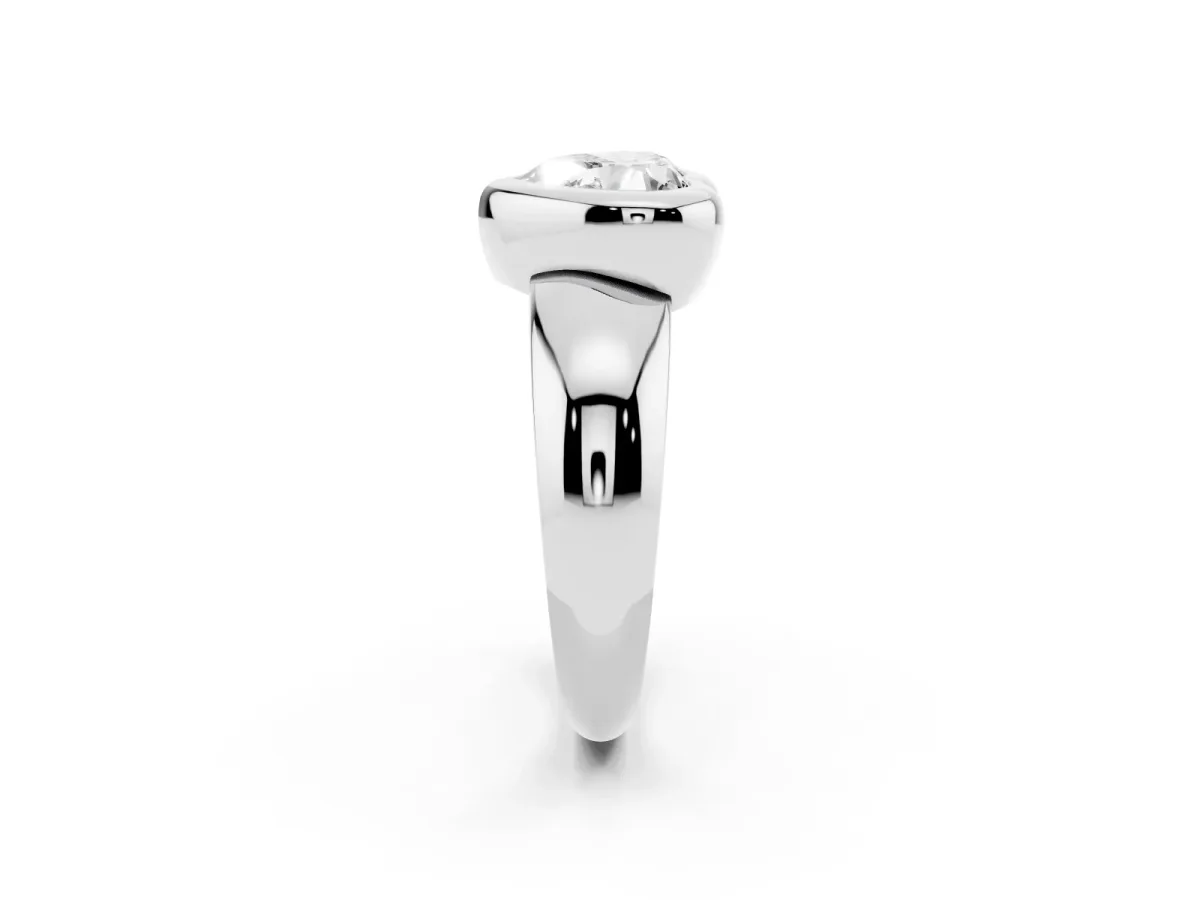 Bezel Set Heart Cut Solitaire Ring with Wide Band Platinum