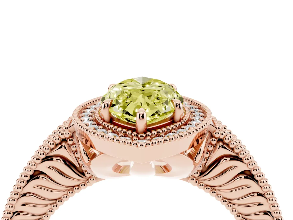 Fancy Yellow Marquise Cut Cut Halo Diamond Ring with Pavé Band and Four-Prong Setting Rose gold