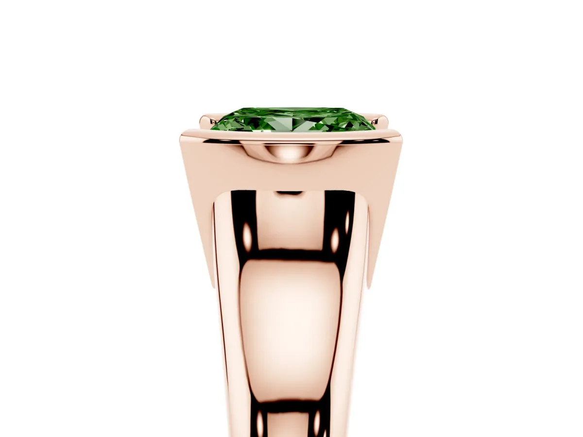 Fancy Green Princess Cut Solitaire Tension Set Diamond Ring with Split Shank Band Rose gold