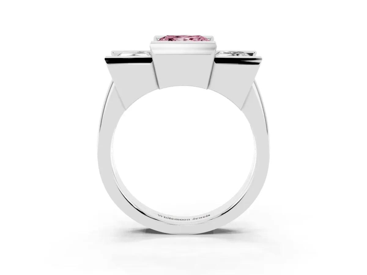 Fancy Pink Three Stone Princess Cut Cut Channel Set Diamond Ring Platinum