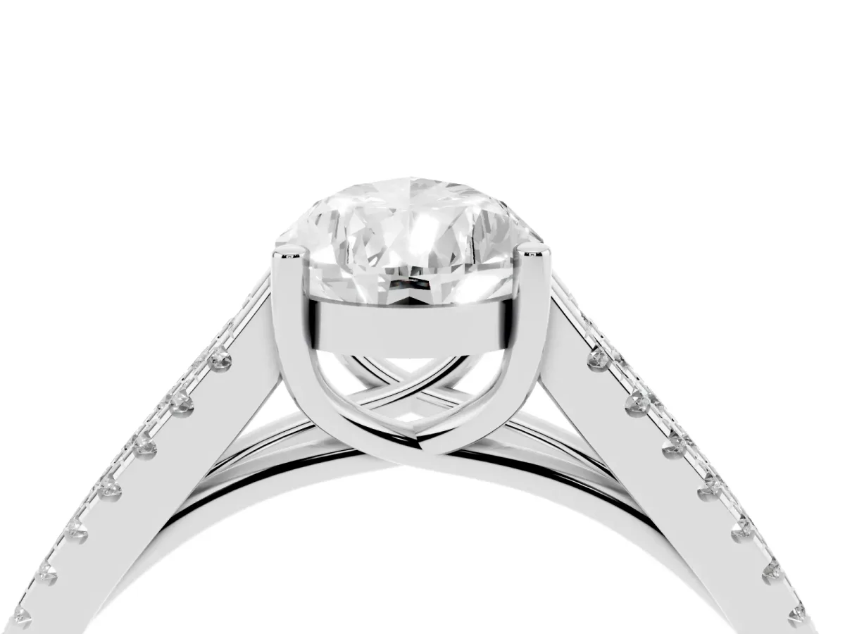 Pear Cut Diamond Solitaire Engagement Ring with Split Shank Pavé Band Silver
