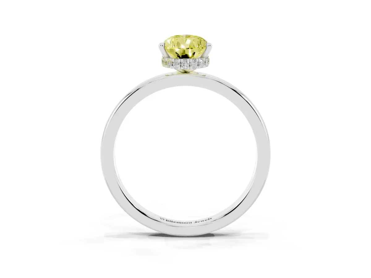 Fancy Yellow Pear Cut Solitaire Engagement Ring with Cathedral Band and Four-Prong Setting Silver