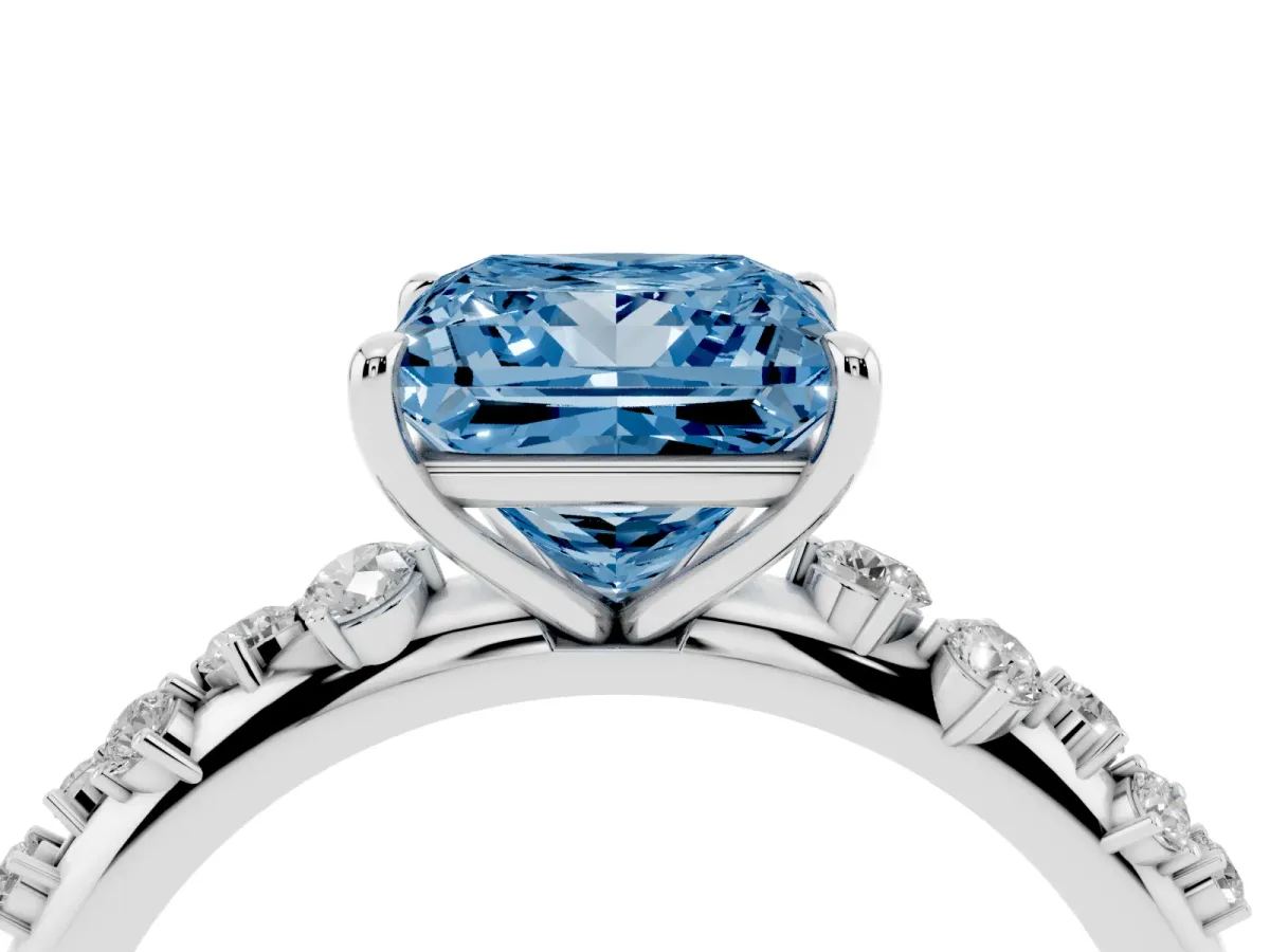 Fancy Blue Princess Cut Diamond Cluster Prong-Set Solitaire Ring Platinum